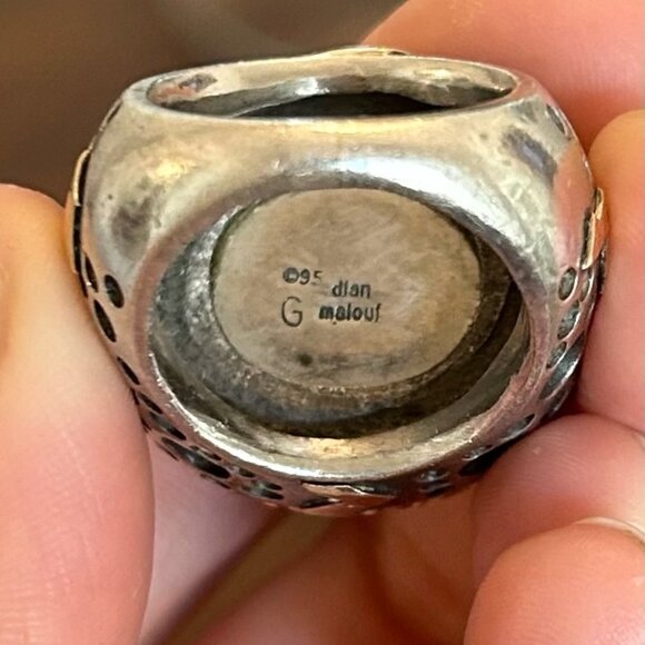 Dian Malouf Silver and 14k Turquoise Cocktail Ring - Picture 11 of 12